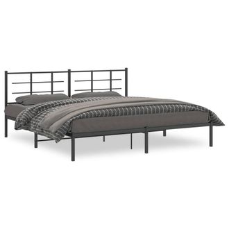 Berkfield Home Metal Bed Frame without Mattress with Headboard Black 193x203cm | Size: 193x203 cm