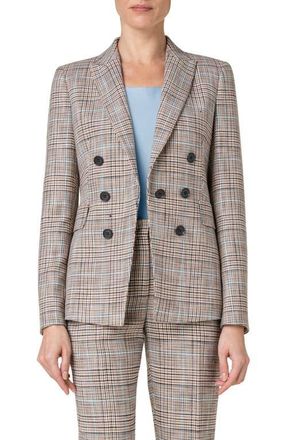 Akris Glen Plaid Double Breasted Blazer in 039 Beige-Multicolor at Nordstrom, Size 12