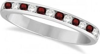Allurez Garnet & Diamond Semi-Eternity Channel Ring 14k White Gold (0.40ct)
