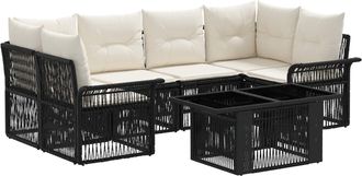 vidaXL Conjunto De Sof&aacute;s De Jard&iacute;n 7 Uds. Negro Y Blanco Crema Vidaxl