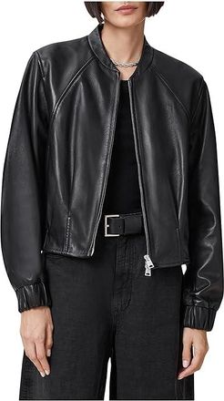 AllSaints Martina Bomber Womens Coat Black : UK 16 (US Womens 12), Leather
