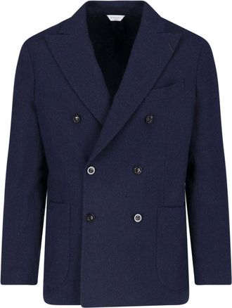 Boglioli Double-Breasted Navy Wide Lapels Textured Blazer