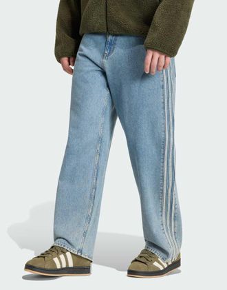 adidas Originals Firebird adicolor - Jeans a vita medio alta dritti blu denim invecchiato