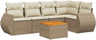 vidaXL Vidaxl - Juego De Sof&aacute;s Jard&iacute;n Con Cojines 6 Pzas Rat&aacute;n Sint&eacute;tico Beige