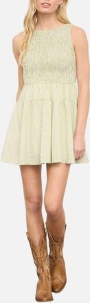 Blu Pepper Smocked Gingham Sleeveless Minidress in Light Olive at Nordstrom, Size Medium