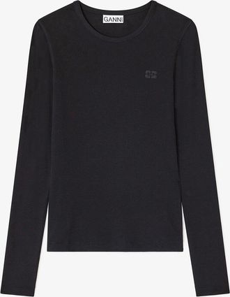 Ganni Black Rib Long-sleeve - Size XXS Organic Cotton