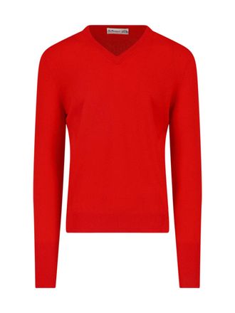 Ballantyne Vibrant Red V-Neck Ribbed Detail Sweater