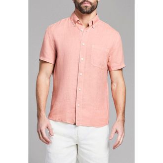 Billy Reid Tuscumbia Short Sleeve Linen Button-Down Shirt in Salmon at Nordstrom, Size Xx-Large