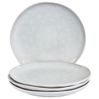 Beliani Beliani - Conjunto De 4 Platos Llanos De Gres Caol&iacute;n Artesanal Acabado Esmalte Reactivo Gris Claro Sesame