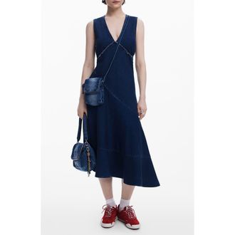 Desigual Sleeveless Asymmetric Hem Denim Dress in Blue at Nordstrom, Size Medium