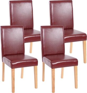 Hhg Set 4x sedie Littau ecopelle opaca soggiorno cucina sala da pranzo 43x56x90cm rosso piedi chiari