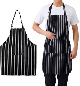 OEM Nthproducts - Delantal De Cocina - Ajustable - 2 Piezas - Rayas Blancas Y Negras - Accesorios De Cocina - Ideal Para Cocinar - Juego De 2 Piezas