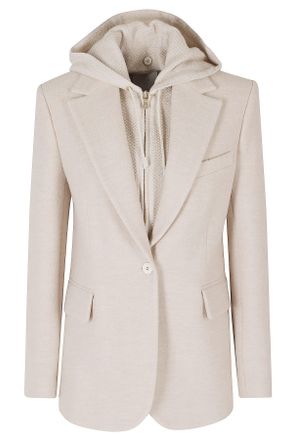 Eleventy Sand Single-Breasted Hooded Bib Wool Blazer