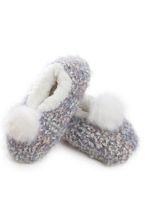 MeMoi Faux Fur Pompom Faux Shearling Lined Slipper Socks in Pastel Grey at Nordstrom, Size Medium