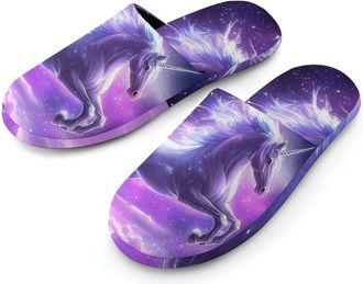 Generic Flying Unicorns Mens Cozy House Slippers Winter Warm Shoes with Anti-Slip Sole for Travel Indoor Outdoor