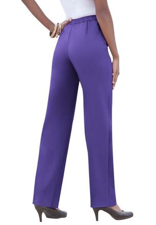 Roaman's Petite Plus Size Classic Bend Over Structured Straight Leg Pull-On Pant in Grape at Nordstrom, Size 38Short