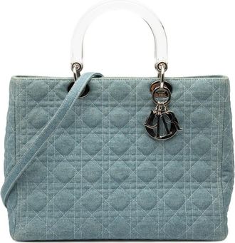 Dior Pre-owned Dior Large Denim Cannage Acrylic Handles Lady Dior Ladies MA-1929