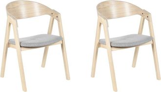 Beliani Beliani - Retro Style Set of 2 Dining Chairs Upholstered Seat Light Wood and Grey Yuba
