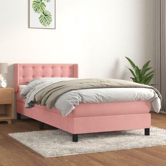 vidaXL Cama Box Spring Con Colch&oacute;n Terciopelo Rosa 100x200 Cm Vidaxl