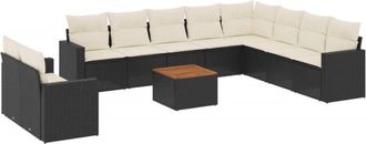 vidaXL Set De Sof&aacute;s De Jard&iacute;n 11 Pzas Y Cojines Rat&aacute;n Sint&eacute;tico Negro Vidaxl