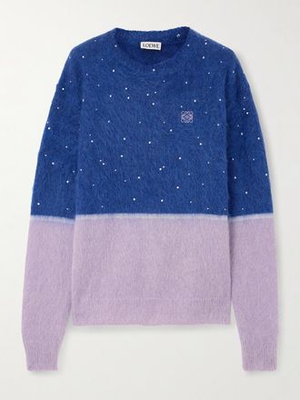 Loewe Pullover In Misto Mohair Spazzolato Con Ricami Anagram - Blu