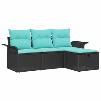 vidaXL Conjunto De Sof&aacute; De Jard&iacute;n Con Coj&iacute;n 4 Pcs Negro Y Turquesa Vidaxl