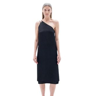 Filippa K Kleedjes, Dames, Zwart, M, Asymmetrische Seersucker Jurk