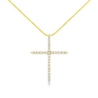 House of Brilliance 10K Yellow Gold 3.00 cttw Round-Cut Diamond Cross 18 Pendant Necklace at Nordstrom