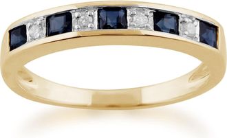 Gemondo Classic Square Sapphire & Diamond Half Eternity Ring in Yellow 9ct Gold