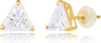 MAX + STONE 10k Yellow Gold Trillion Cut Cubic Zirconia Stud Earrings