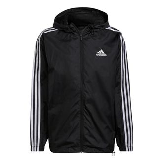 adidas M 3S Wb Stripe Logo Micro Mark Printing Sports Training Hooded Jacket Black HE4321