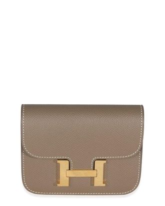 Herm&egrave;s Grey Epsom Constance Leather Slim Wallet Ghw (Authentic Pre-Loved)