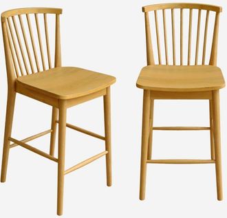 Sweeek Sweeek - Taburete De Bar Con Barrotes De Madera De Hevea, Set De 2, Paula, Natural, 48x58x98.5 Cm