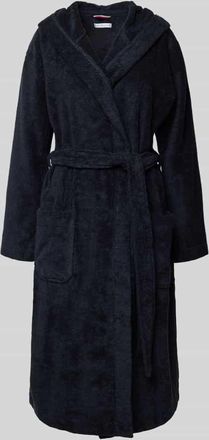 Tommy Hilfiger Regular Fit Bademantel aus reiner Baumwolle mit Kapuze in Marine, Größe XL