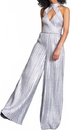 John Paul Ataker Halter Jumpsuit In Silver