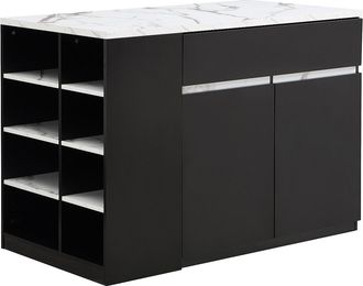 Vente-Unique Isla central de cocina con almacenamiento - Efecto m&aacute;rmol blanco y negro - MEILI