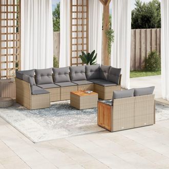 vidaXL Juego De Sof&aacute;s Jard&iacute;n Con Cojines Beige 10 Pzas Rat&aacute;n Sint&eacute;tico Vidaxl