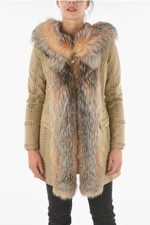 Philipp Plein COUTURE Studded Fox Fur Edged AMAZING FUR Parka size S