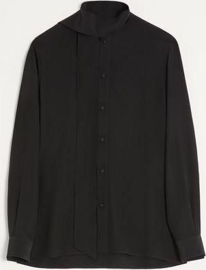 Valentino Camicia Valentino In Seta Crepe De Chine Con Collo A Sciarpa Uomo NERO 38