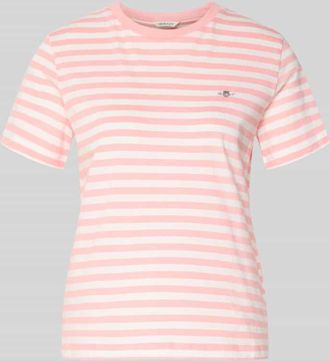 GANT T-Shirt mit Rundhalsausschnitt und Label-Stitching in Hellrosa, Gr&ouml;&szlig;e XXL