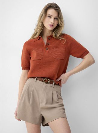 Icone Womens Patch pockets dense knit cropped Polo Shirt shirt