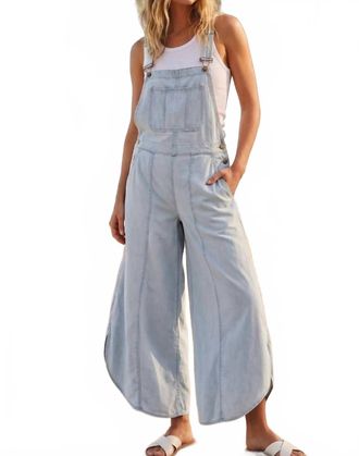 Luv Lou Womens Tulip Washed Overall In Light Blue