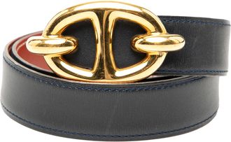 Herm&egrave;s Brown/Tan Box Calf Chaine d Ancre Reversible Belt 65