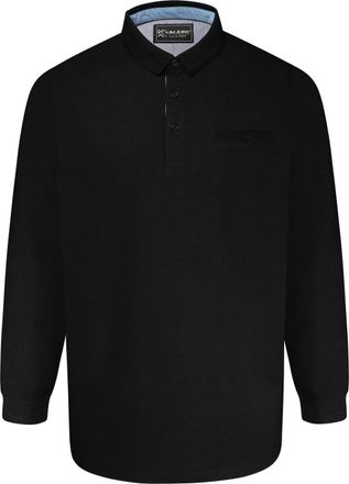 KAM Mens LS Pique Polo Shirt with Jacquard Collar - Black - 7XL