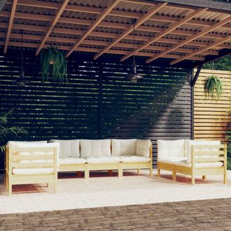 vidaXL Muebles De Jard&iacute;n 7 Pzas Y Cojines Madera Maciza De Pino Crema Vidaxl