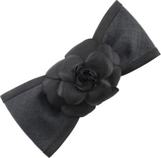 Chanel Pre-owned Accessories, female, Black, Size: ONE SIZE Pre-owned Camelia Ribbon Satin Barrette