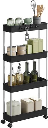 Woltu Woltu Carrito De 4 Niveles Con 4 Ganchos, 41,5 X 86 X 13,5 Cm, Negro
