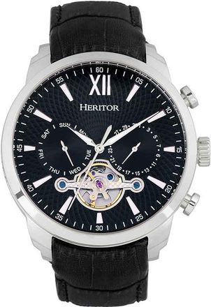 Heritor Arthur Automatic Black Dial Black Leather Mens Watch HR7902