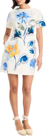 Maggy London Print Shift Dress in Ivory/Light Denim Blue at Nordstrom, Size 4