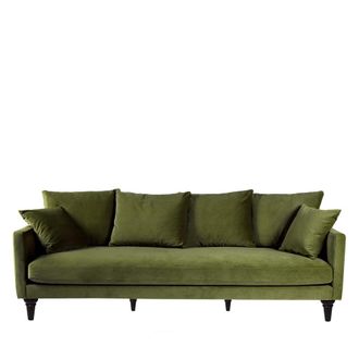 DRAWER Sof&aacute; de 4 plazas en terciopelo con patas torneadas - Verde oliva
